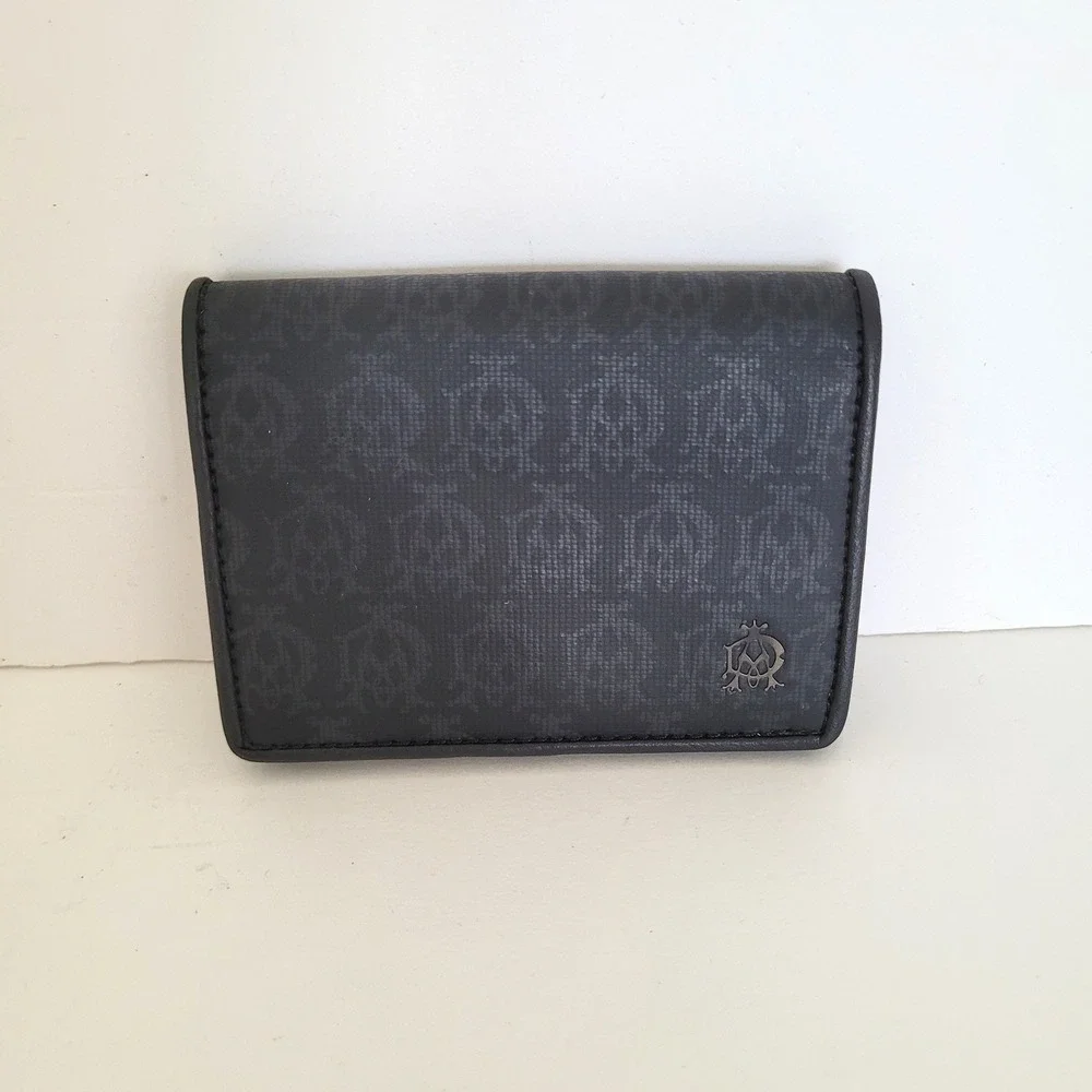 Dunhill London Signature Monogram Card Case Wallet Black Grey Coated Canvas
